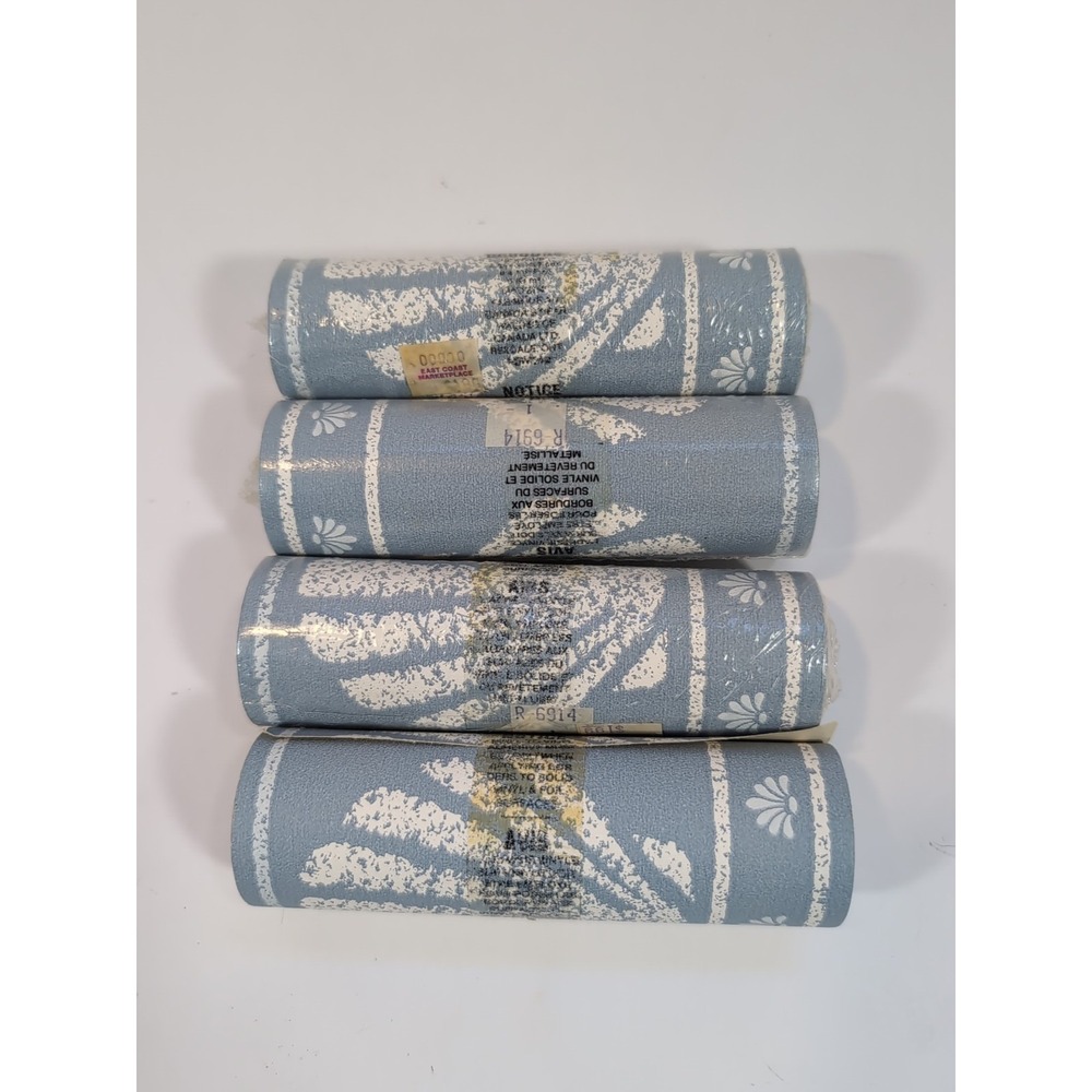 Beach Coastal Seashell Wallpaper Border Blue Gray White 15' L x 5 1/8"W Lot of 4